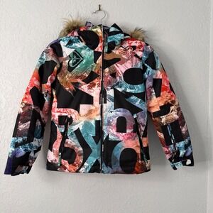 Roxy Girls DryFlight 10K Insulated Snow Jacket Multi Color Abstract Size 10 M